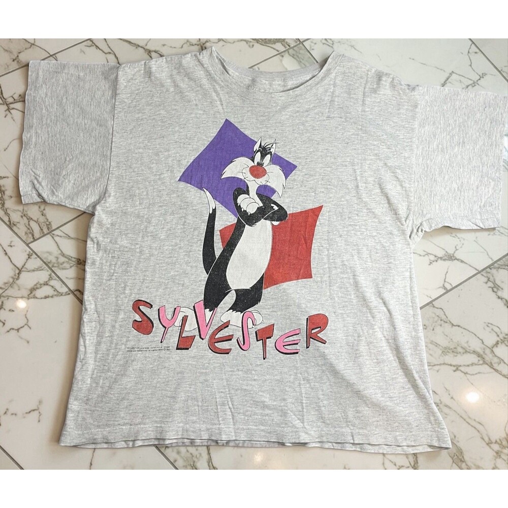 Vintage 1993 Sylvester Looney Tunes T Shirt Mens M Boxy Fit 23x25.5 Gray USA